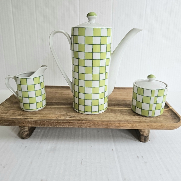 Taste Setter By Amm Green With Envy Teapot Set 3 Piece Green White Check - Picture 3 of 16